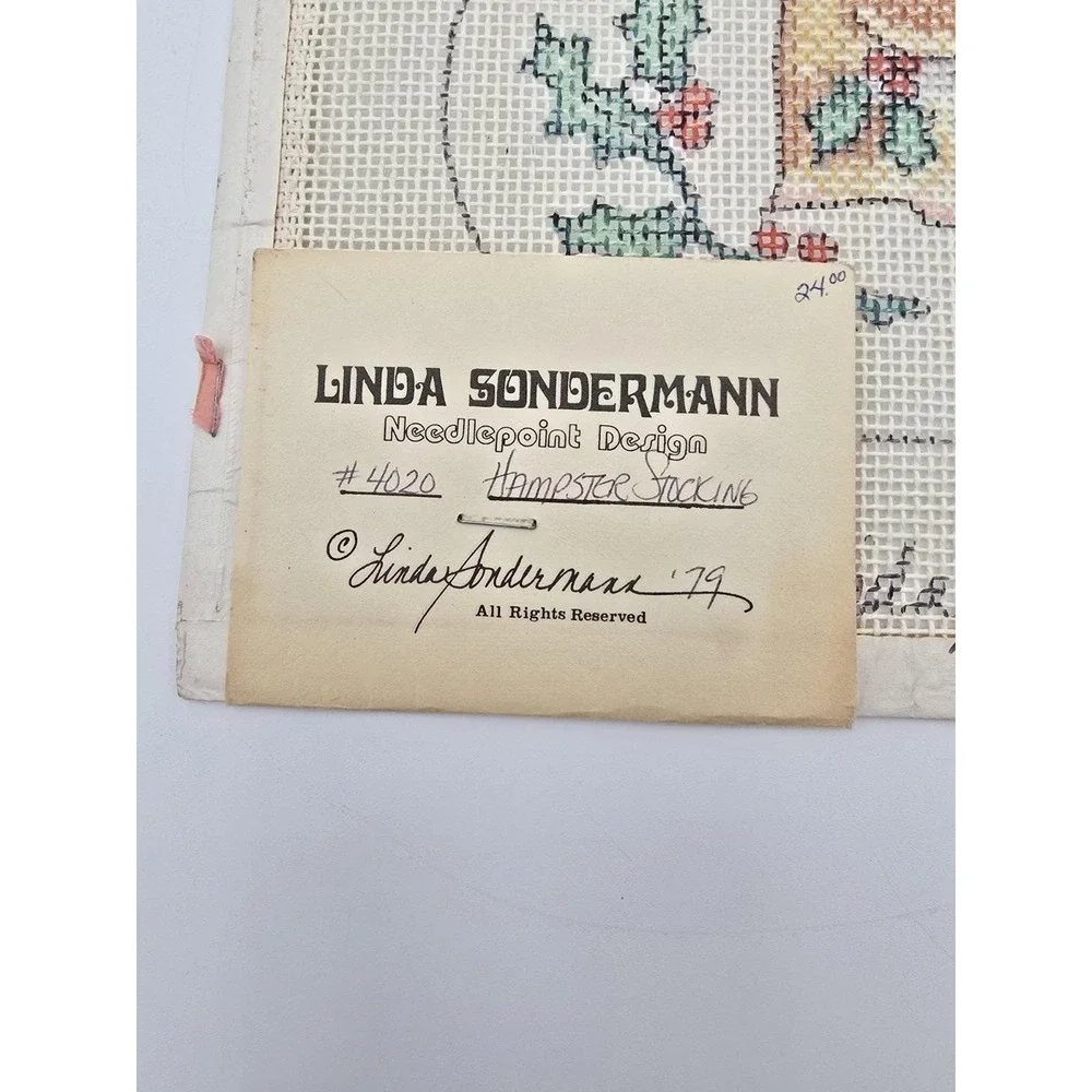 Vtg Linda Sondermann Handpainted‎ Needlepoint Canvas Christmas Stocking Hampster